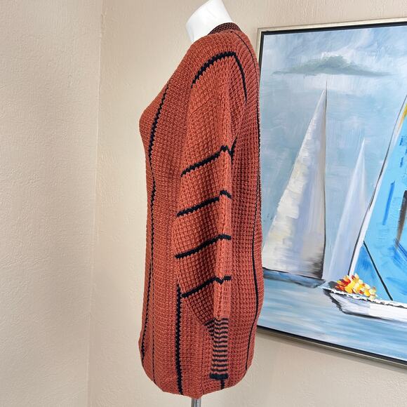 Dokotoo Sweater Cinnamon waffle knit with black stripes 
Size Small NWT - Picture 3 of 8